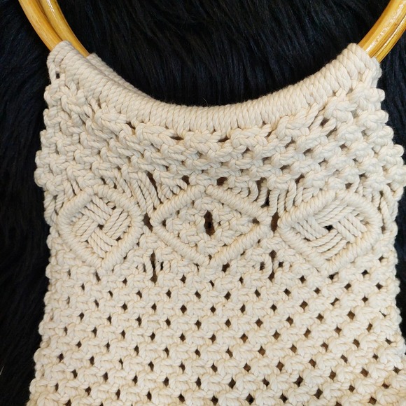 Vintage 70s Handmade Macrame Bamboo Handle Handbag - Picture 3 of 8